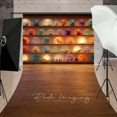 Aperturee Aperturee Crystal Ball Shop Halloween Sweep Photography Backdrop with Floor Shelves of Glowing Orbs Wizard or Fortune Teller Prop